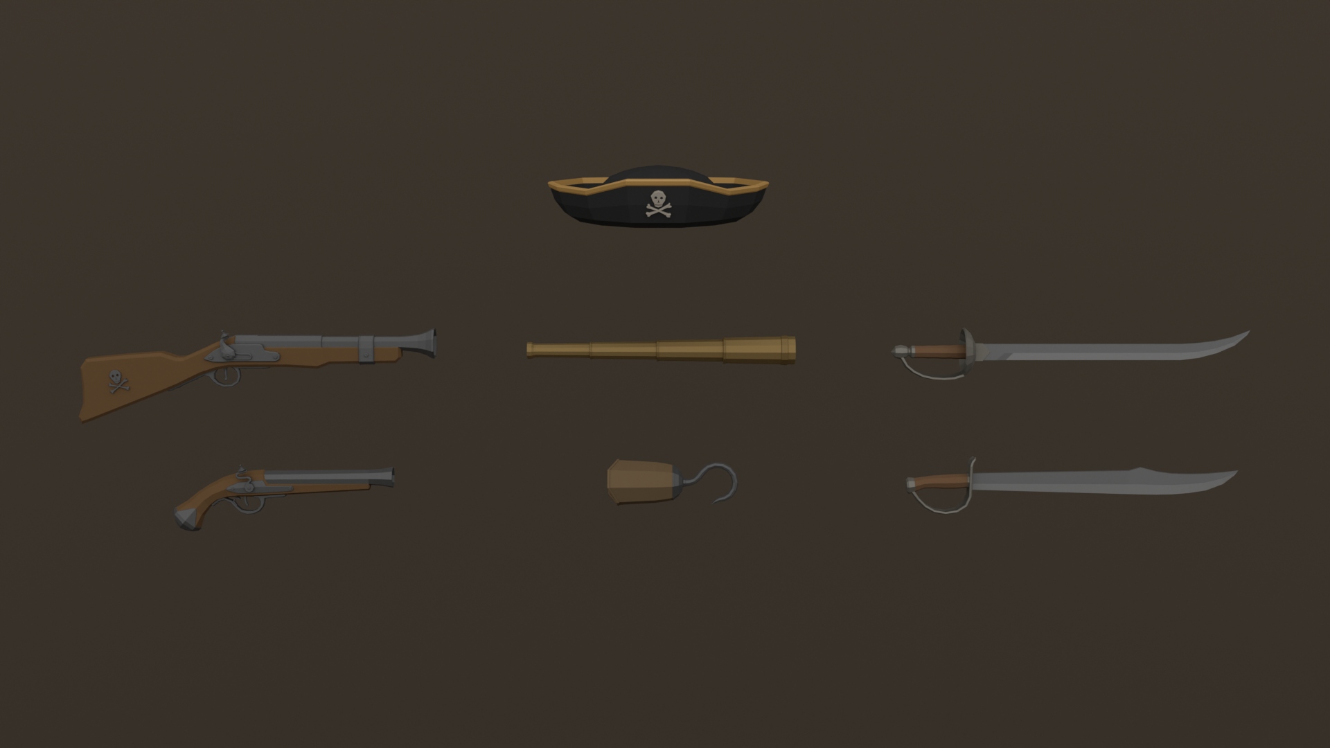 Caribbean Pirate Weapons Pack - Free 3D Models For Games